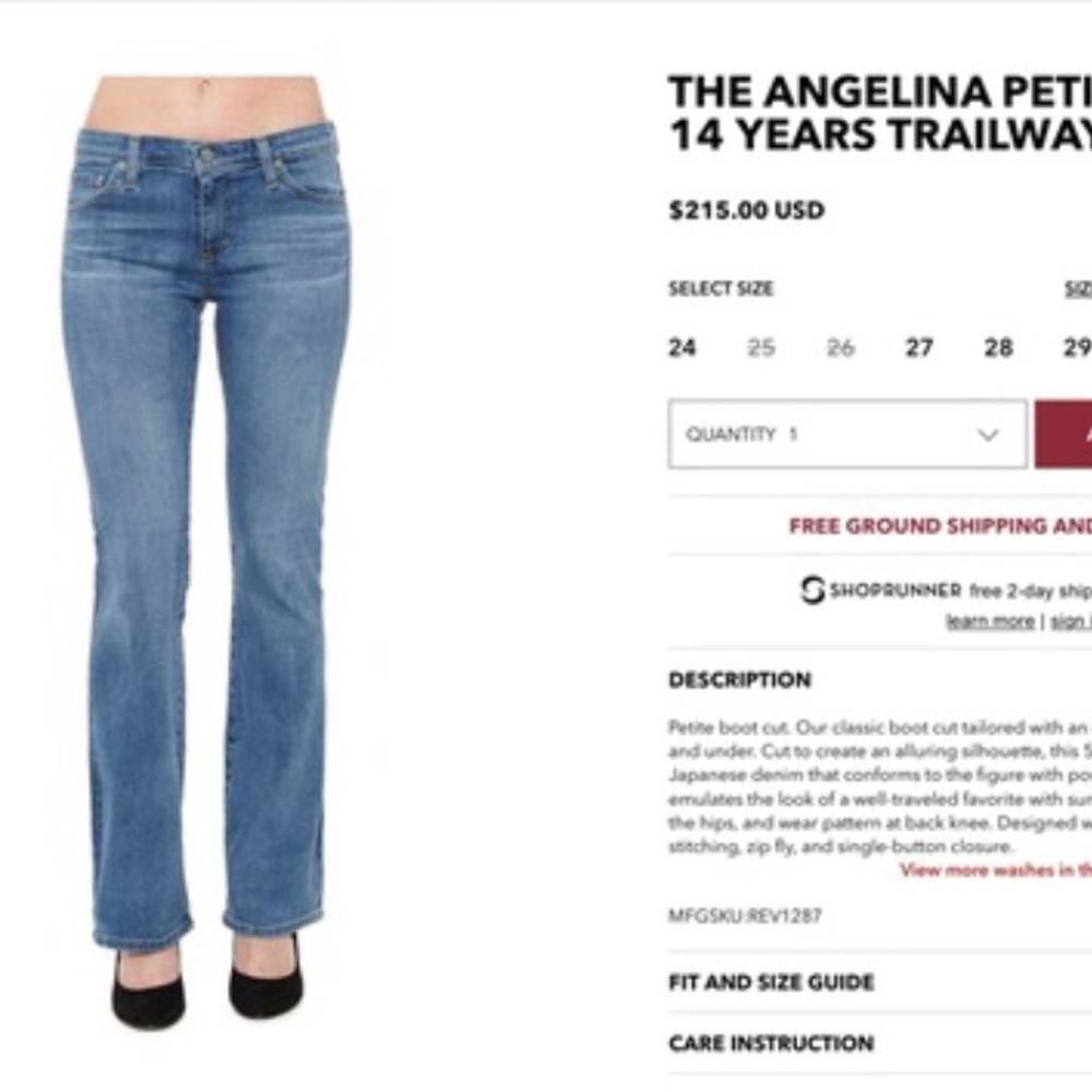 AG Angelina Petite Bootcut, size 30, 14 Years Trailway